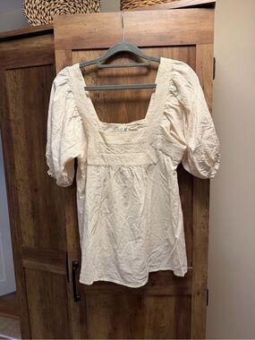 Anthropologie cotton Edme & Esyllte Cream Square-Neck Puff Sleeve Women's Top